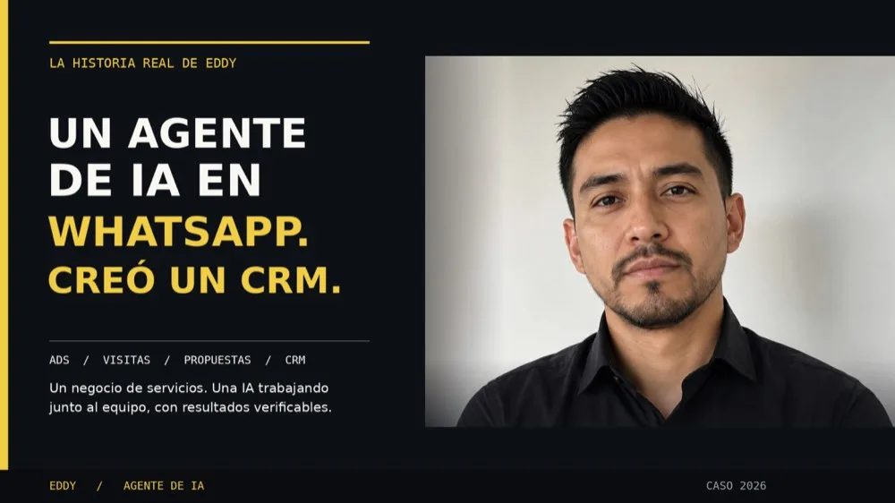 Portada del artículo con el título «Un agente de IA en WhatsApp creó un CRM» y un retrato del autor.
